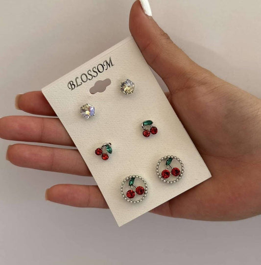 Cherry Silver Earring Set